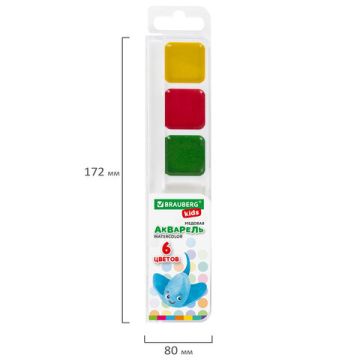 Краски акварельные 06цв медовые квадратные кюветы Brauberg Kids 1/35