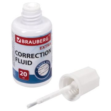 Корректирующая жидкость штрих 20мл флакон с кисточкой быстросохнущая EXTRA BRAUBERG 1/10 (Клиент)