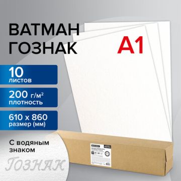 Ватман А1 610х860мм 200г/м2 комплект 10 листов ГОЗНАК С-Пб BRAUBERG 1/1 (клиент)