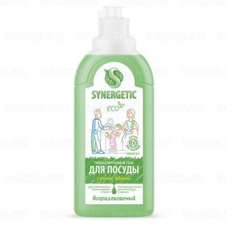 Средство жидкое для мытья посуды 500мл SYNERGETIC Яблоко антибактериальное дозатор 1/25