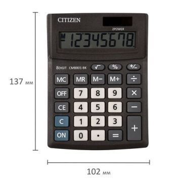 Калькулятор настольный CITIZEN BUSINESS LINE CMB801BK 8 разр дв.пит 102x137мм 1/50/100 (Клиент)
