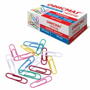 Скрепки 28мм 100шт цветные ОФИСМАГ 1/10/250 (Клиент)