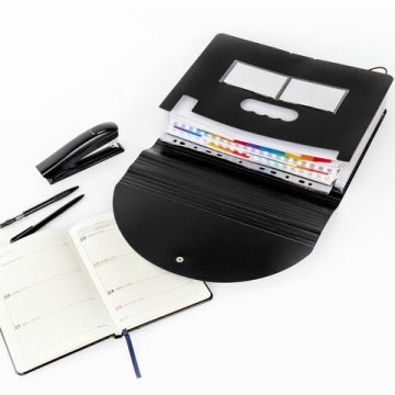 Папка-органайзер для бумаг и документов на резинке 13отд А4 черная BRAUBERG DOCS 1/18 (Клиент)